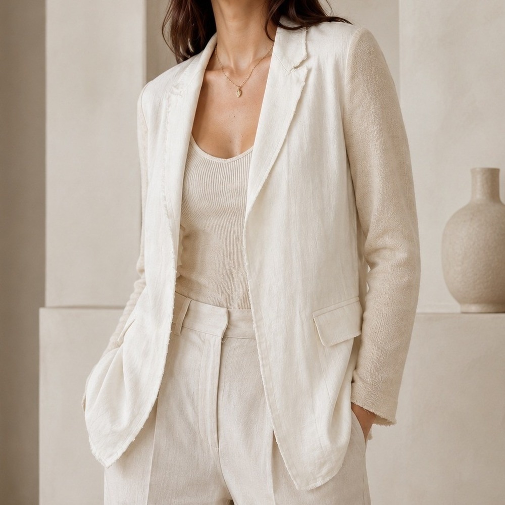 Majestic Filatures Linen Blazer 1 / XS Cream Cotton Silk Natural Mixed Media